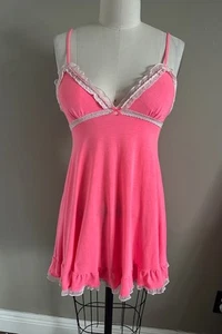 Victoria's Secret Y2K Babydoll Slip Dress Size XS 2000s Lace Bow Ruffles Pink - Picture 1 of 6