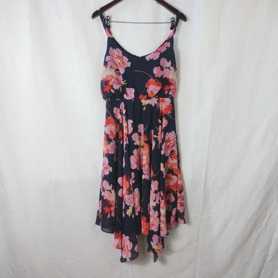 Portmans Womens Floral A-Line Handkerchief Midi Dress Navy Size 10 Assymetrical - image 1 of 4