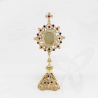 2691 Reliquary Reliquiar Monstrance Altar for CHURCH or Home Brass 25cm Gemstone
