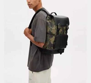 Coach CL943 Men’s Track Backpack In Signature Canvas With Camo Print Green Black - Picture 1 of 12
