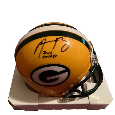Minicasco autografiado por Aaron Rodgers Green Bay Packers Riddell Speed con SB MVP Foto 1 de 3