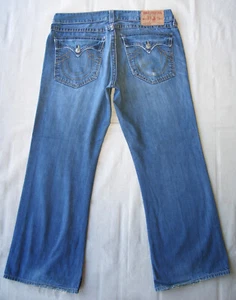 True Religion Billy Bootcut Flap Jean Men Sz 38 x 30 Blue Distressed 100% Cotton - Picture 1 of 13