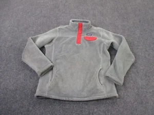 Patagonia Jacket Girl L 12 Gray Snap T Fleece Fuzzy Sweater Outdoor Logo Youth - Picture 1 of 12