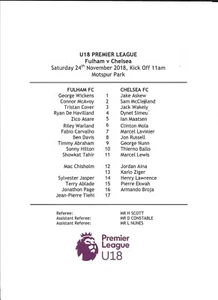 Fulham U18 v Chelsea 24/11/18 - Plain paper - Picture 1 of 1