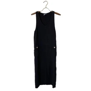 Rabbit Rabbit Rabbit Black Linen Maxi Dress Side Buttons Pockets Summer Dress - Picture 1 of 11