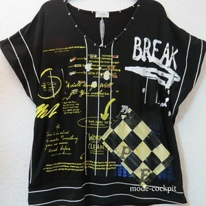 LA VELINA Casual Wide Long Shirt Great Details Artprint Black-Colorful 48-50 (1) - Picture 1 of 8