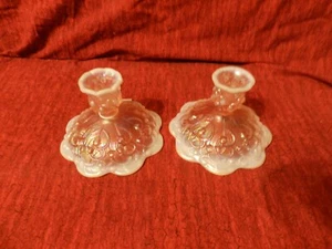 Fenton pair candlesticks lily of valley pink opalescent iridised - Picture 1 of 8