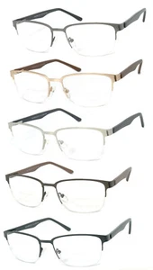Metal Frame Semi Rimless Bifocal Reading Glasses Spring Hinges Temples - Picture 1 of 26
