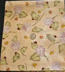 1 Yd Who Comes to Zinnia's Garden Sewing Fabric Red Rooster Fabrics Ladybugs - Picture 1 of 2