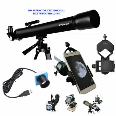 HD TELESCOPE 150X + ADAPTER FOR APPLE SAMSUNG SMARTPHONE +CAMERA  + 57" TRIPODD - Image 1 of 4