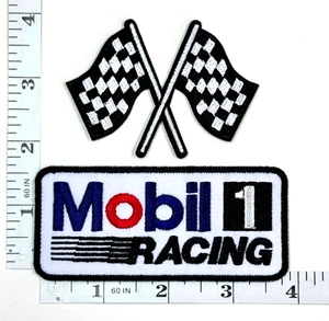 Embroidered 2-Patch Set - Racing - Checkered Flag - Mobile 1 - Iron-on - Indy F1 - Picture 1 of 1