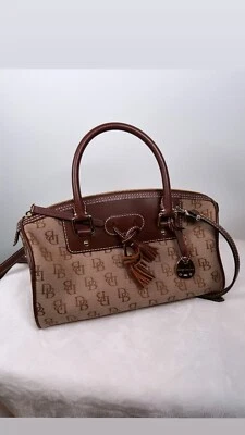 VTG Dooney & Bourke Classic Logo Brown Leather Double Handle Satchel Handbag Y2K - Image 1 of 4