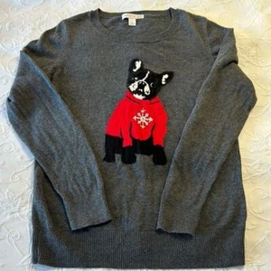 Westport 1962 French Bulldog in Red Sparkle Snowflake Women's Sweater Size Small - Picture 1 of 7