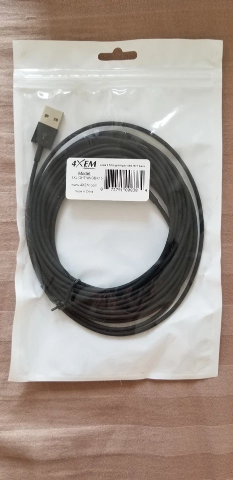 15FT 5M BLACK LIGHTNING 8PIN CABLE IPHONE IPOD IPAD IPHONE 5 6 7 - Image 1 of 1