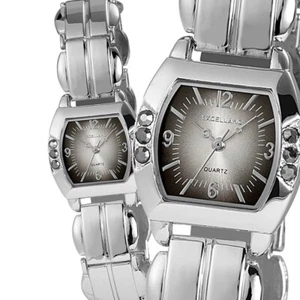 Excellanc Design Damen Armband Uhr Schwarz Silber Metall Strass Steine Analog