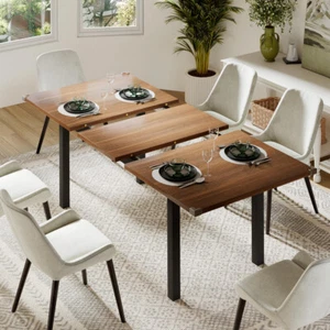 Feonase 63" Extendable Dining Table, Modern Farmhouse Dining Room Table for 4-8, - Picture 1 of 7