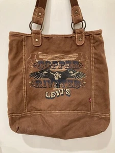 Retro Levi’s Canvas Tote Bag Brown Copper Riveted Levis Shoulder Bag Rodeo - Picture 1 of 15