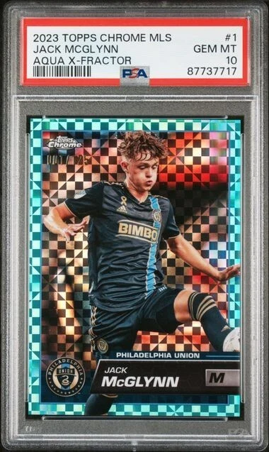 2023 Topps Chrome MLS Jack McGlynn PSA 10 GEM #'d/125 Aqua X-Fractor Book-End - Image 1 of 2