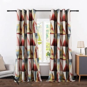 Blackout Curtains 63 Inch Length Colorful Geometric Pattern Room Darkening Drape - Picture 1 of 7