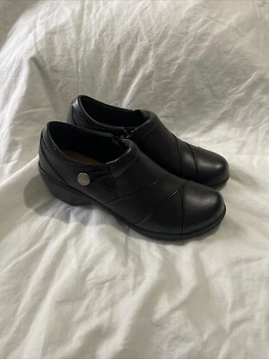 Clarks Collection Women 6 Black Channing Ann Leather Closed-Toe Clogs Slip-On - Image 1 of 4