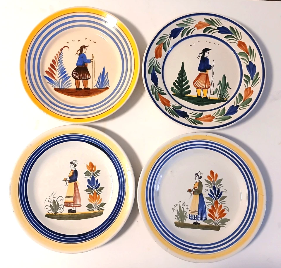 Vintage Henriot Quimper (Set of 4) Luncheon/Dinner Plates 9.5" Man/Woman France - Image 1 of 4