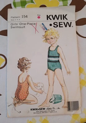 Vintage Sewing Pattern Kwik Sew Girls Swimsuit Kids Sizes 2-4-6 UNOPENED NEW - Image 1 of 4