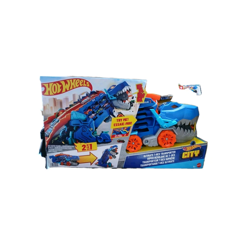 T-Rex Transporter Car Track Set Dino Stomping Action Race Track Hotwheels Mattel - Image 1 of 4