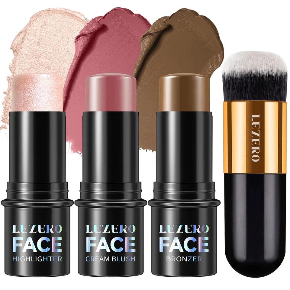 3Pcs Contour Stick Makeup Kit, Shades with Highlighter, Blush and Bronzer Stick  - Image 1 of 4