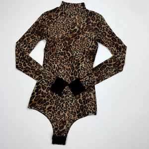 Tiger Mist Mesh Leopard Bodysuit Size XS Long Sleeve Mock Neck - Picture 1 of 9