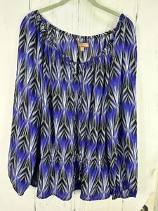 Ellen Tracy XL Purple Multicolor Geometric Print Gathered Peplum Silky Blouse - Picture 1 of 7