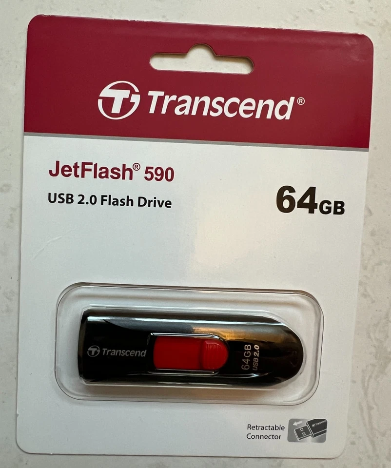 Clé USB Transcend JetFlash 590 64GB USB 2.0 Flash Drive. Noir. NEUVE - Photo 1/1