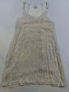 MLV Sequin Beaded Slip Dress Champagne Beige V-Neck Party Swiftie Glam S - Picture 1 of 10