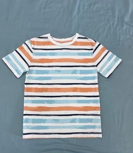 Caribbean Joe Boys Shirt Size M 7/8 Orange White Striped - Picture 1 of 4