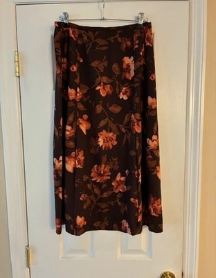 Norton McNaughton Petite Women's Brown Floral Chiffon Flowy Midi Skirt Size 14P - Image 1 of 4