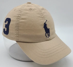 Polo Ralph Lauren beige Mütze Jugend Kinder 4-7 verstellbarer Riemen hinten marineblau großes Pony - Bild 1 von 9