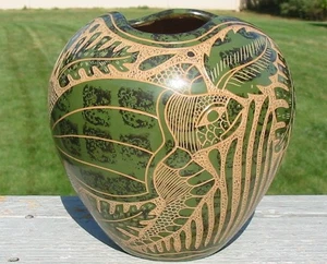 San Juan De Oriente Nicaragua Kunstkeramik Topf grüne Meeresschildkröte Vase signiert Jakob - Bild 1 von 6