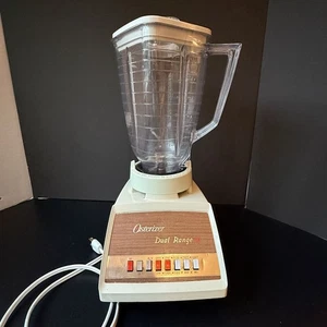 Vintage Osterizer Dual Range 10 Blender Almond Faux Wood MCM Tested & Works - Picture 1 of 7