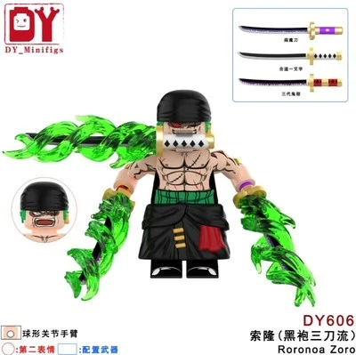 2 inch Custom One Piece Roronoa Zoro Minifigure with 3 swords with green swirls - Image 1 of 4