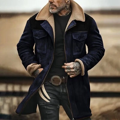 Men's Suede Color-matching Winter Jacket Multi-pocket Zipper Coat - Image 1 of 4