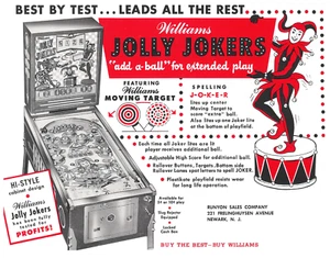 Folleto/anuncio/folleto de pinball Jolly Jokers Williams - difícil de encontrar - como nuevo - Imagen 1 de 1