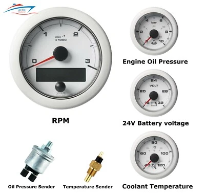 VDO Ocean Link Set of Gauges 3000 RPM White 24V with Sensors - Image 1 of 4