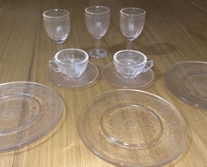 Pink Depression Glass Piece Tea Set Cup & Saucers Goblet Children’s Mini - Picture 1 of 11