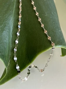 New Very Dainty 10k Solid White Gold 20” Mirror Chain Necklace 1.5mm Wide - Picture 1 of 12