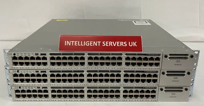 3x Cisco Catalyst WS-C3850-48F-S 48x Gigabit PoE+ Switch + 3x CAB-SPWR-30CM - Image 1 of 3