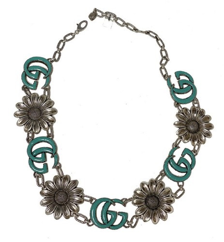 Collana GUCCI Marmont Argento Sterling GG Statement Resina Turchese Fiore Sole