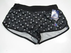 Women's Champion Mini Offset Logo Sport Running Shorts Black White Nwt - Picture 1 of 4