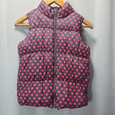 Old Navy Girls LG (10-12) Puffer Vest Frost Free Dark Gray Dark Pink Polkadot... - Image 1 of 4