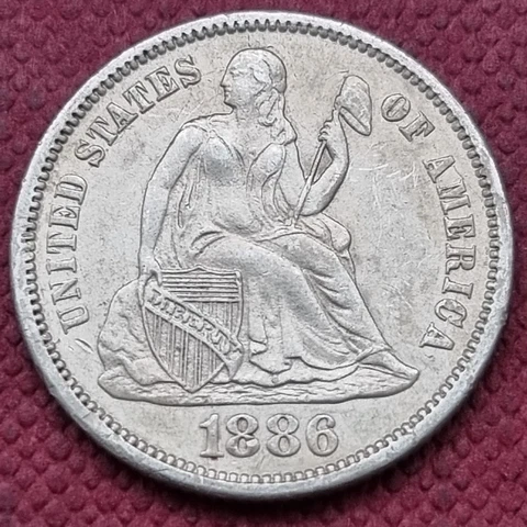 1886 Seated Liberty Dime 10c High Grade AU - UNC #55972 Cover