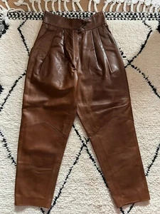 Pantaloni in pelle marroni vintage anni 80 brown leather trousers S - Foto 1 di 8