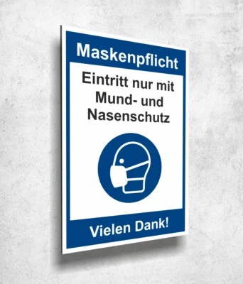 MANSCHIN-LASERDESIGN Aluverbund Schild Eintritt nur mit Mundschutz Maskenpflicht 20x30cm - Art.1011